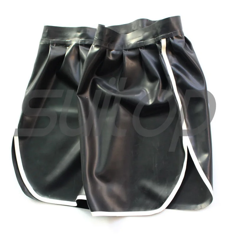 

mens latex shorts rubber high quality level in black and white trim