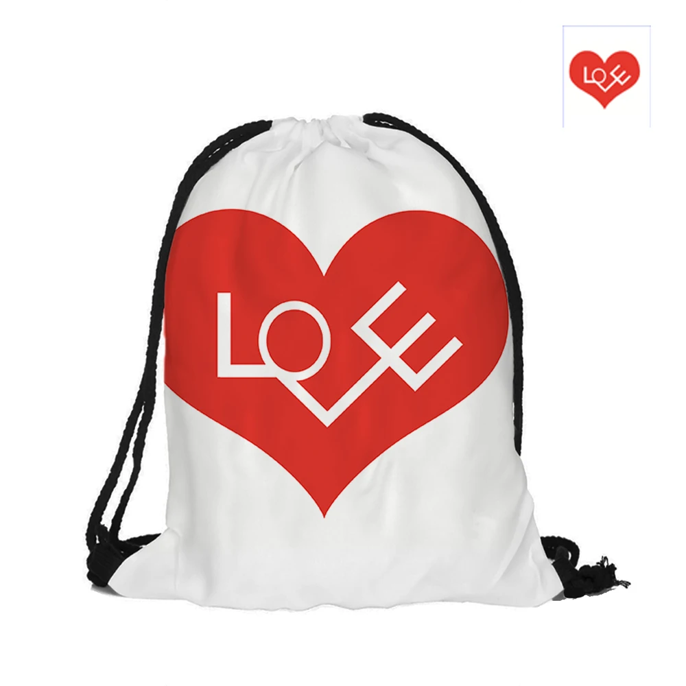 LOVE Blue And Red Heart Drawstring Backpack Fashion Polyester Bags For Couples Lovers Pouch Backpacks With Two Sided Printing | Багаж и
