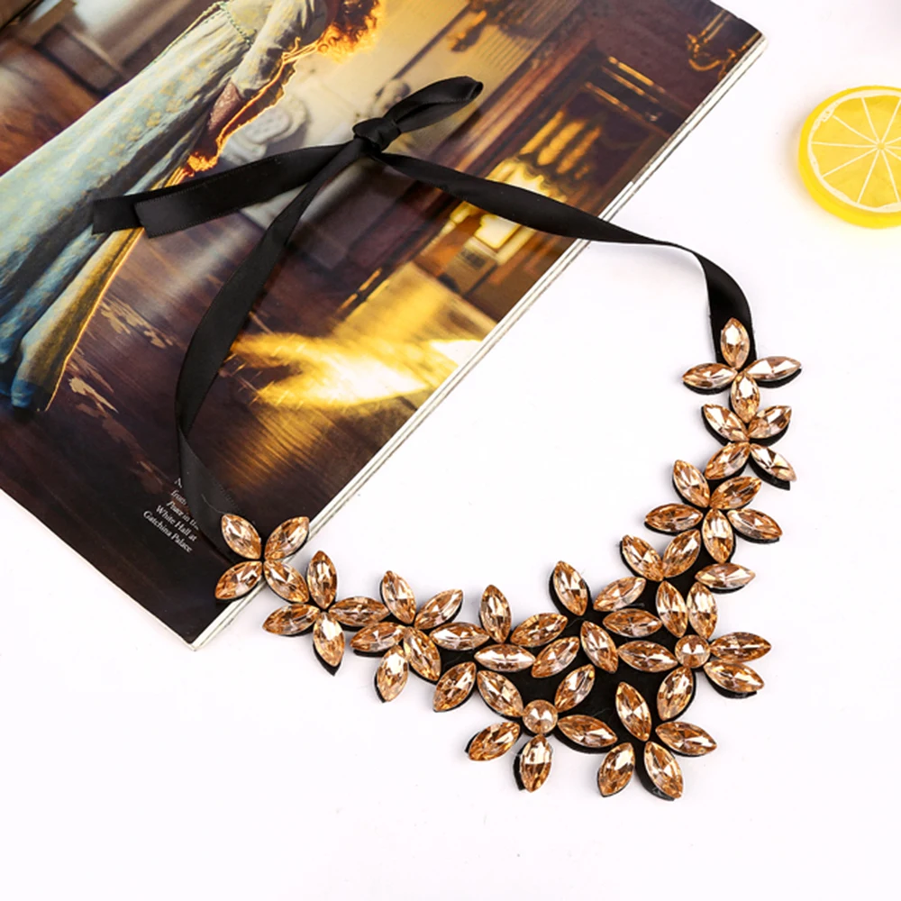 YAOLOGE Hot Sale Unique Water Drop Tie Rope Necklace Inlaid Rhinestone Clavicle Chain Exaggeration Statement Jewelry For Women | Украшения