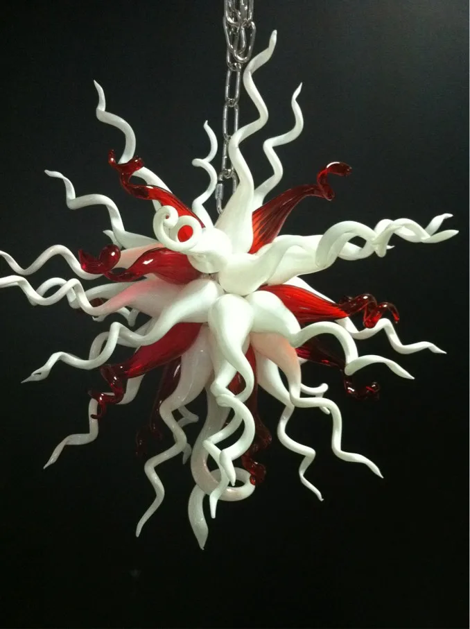 

Free Shipping Creative Murano Glass Art Red and White Dining Room Modern Led Chandeliers
