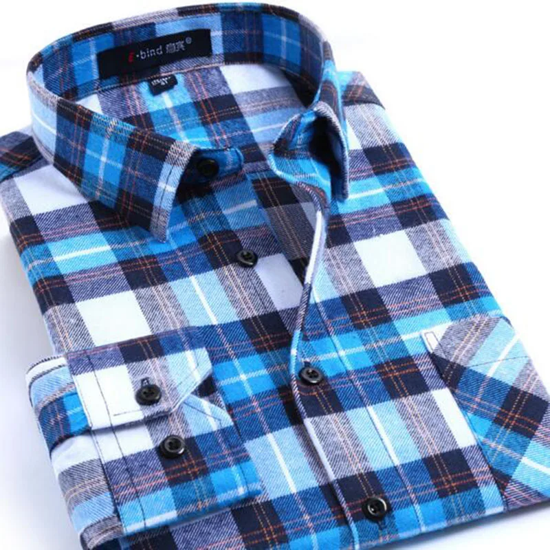 Мужские рубашки с длинным рукавом в английском стиле Camisa, клетчатые фланелевые удобные рубашки из чистого хлопка, облегающие топы, размер S-4XL - Цвет: sky blue