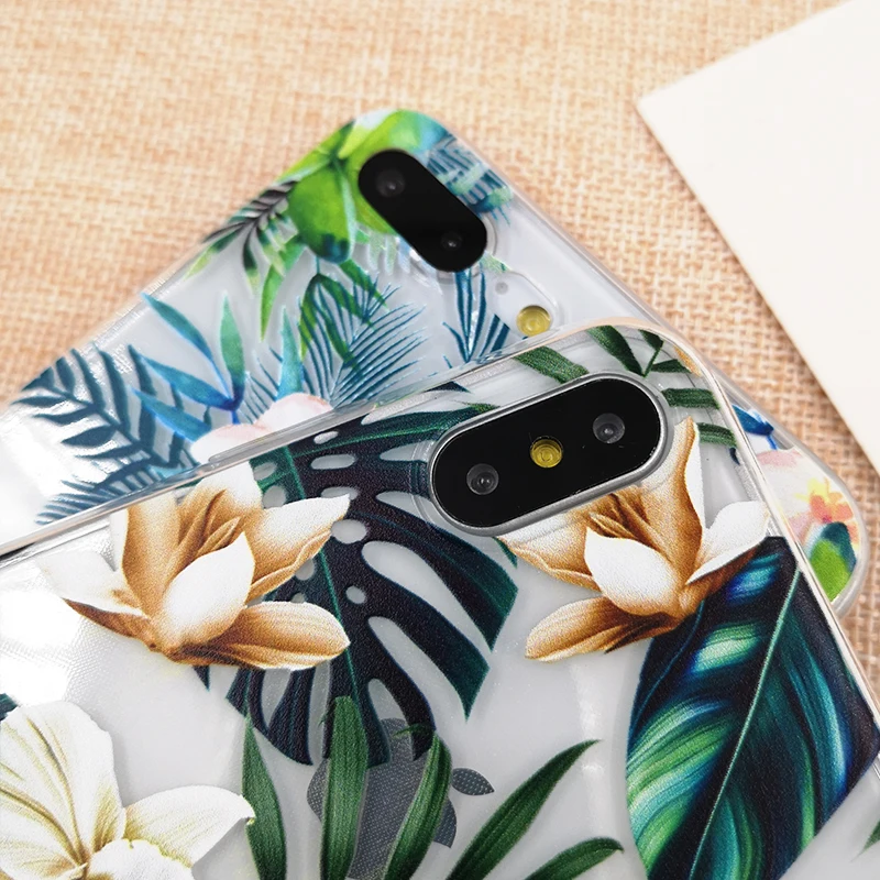 Phone Case for Apple iPhone X Palm Leaf Summer Retro Leaves Soft TPU Silicon Mobile Bag For 10 6 6s 7 7plus 8 8plus |