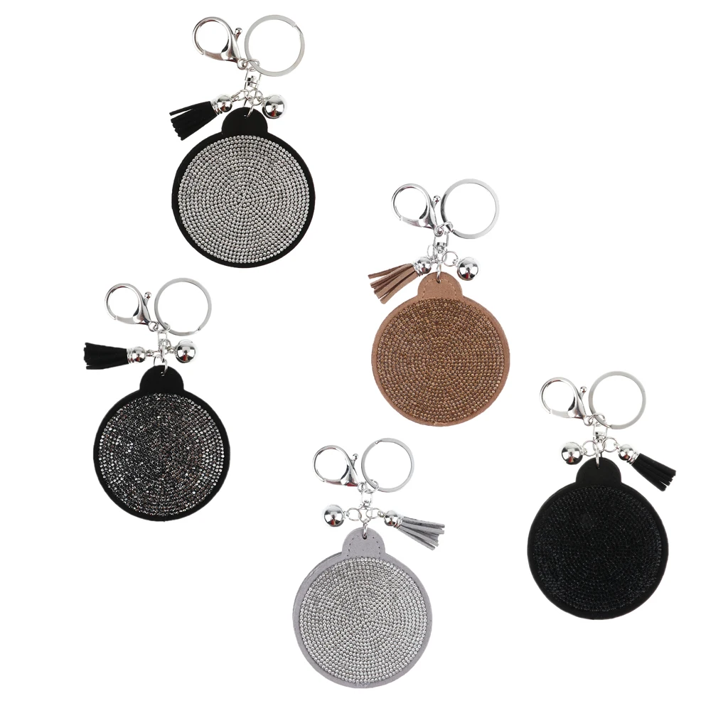 Woman Charm Key Chain Shape Round Crystal Keychain Tassel Mirror Grey | Украшения и аксессуары