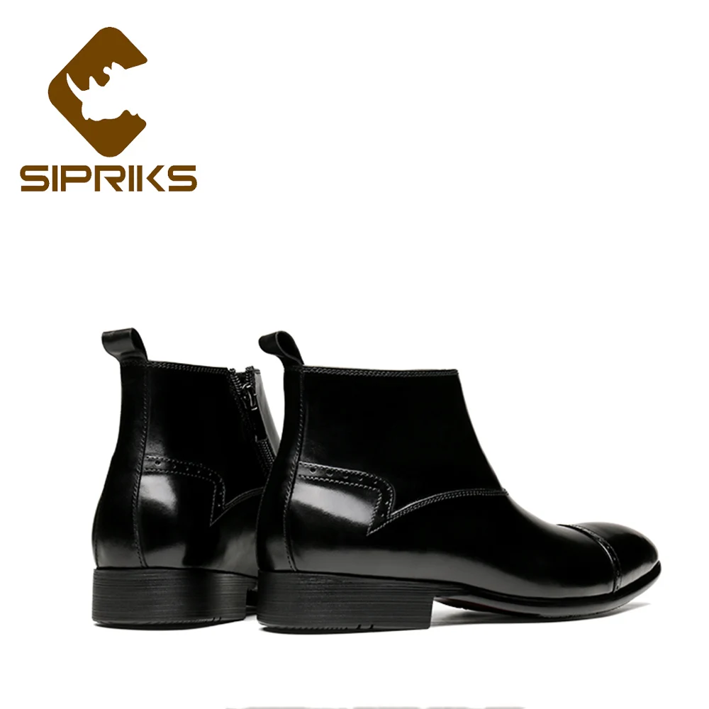 

Sipriks Luxury Mens Autumn Winter Boots Genuine Leather Black Shiny Zip Boots High Top Shoes Pointed Cool Cowboy Shoes Boots 44