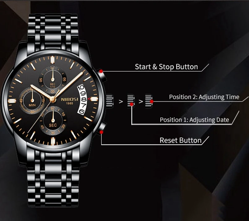 NIBOSI мужские часы Водонепроницаемый кварцевые Бизнес от топ бренда класса люкс