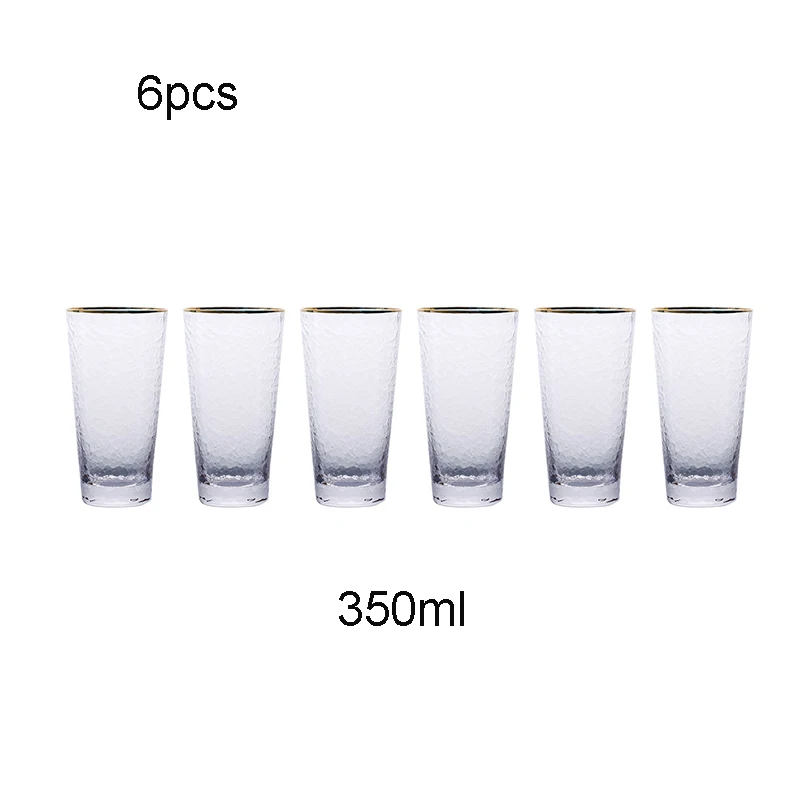 14.5x7.5cm 350ml 6 шт./компл. Европа Ион молоток с покрытием стеклянные чашки свинцовое стекло вино чашки Круглые сок чашка высокая емкость водяная чашка посуда для вечеринки - Цвет: 14.5x7.5cm 350ml