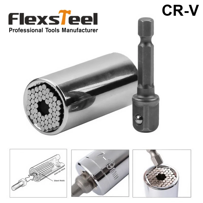 Flexsteel CR V универсальный гаечный ключ Набор торцевых головок 7 19 мм Мощность дрель