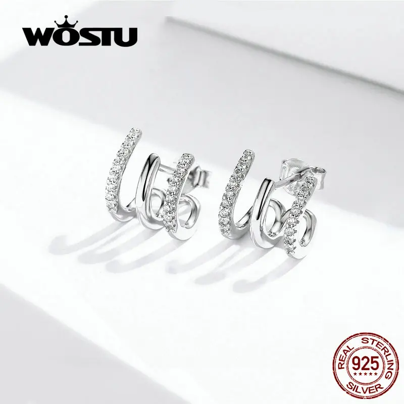WOSTU, Новое поступление, Настоящее 925 пробы, серебряные серьги-гвоздики, милые Квадратные циркониевые серьги для женщин CQE585
