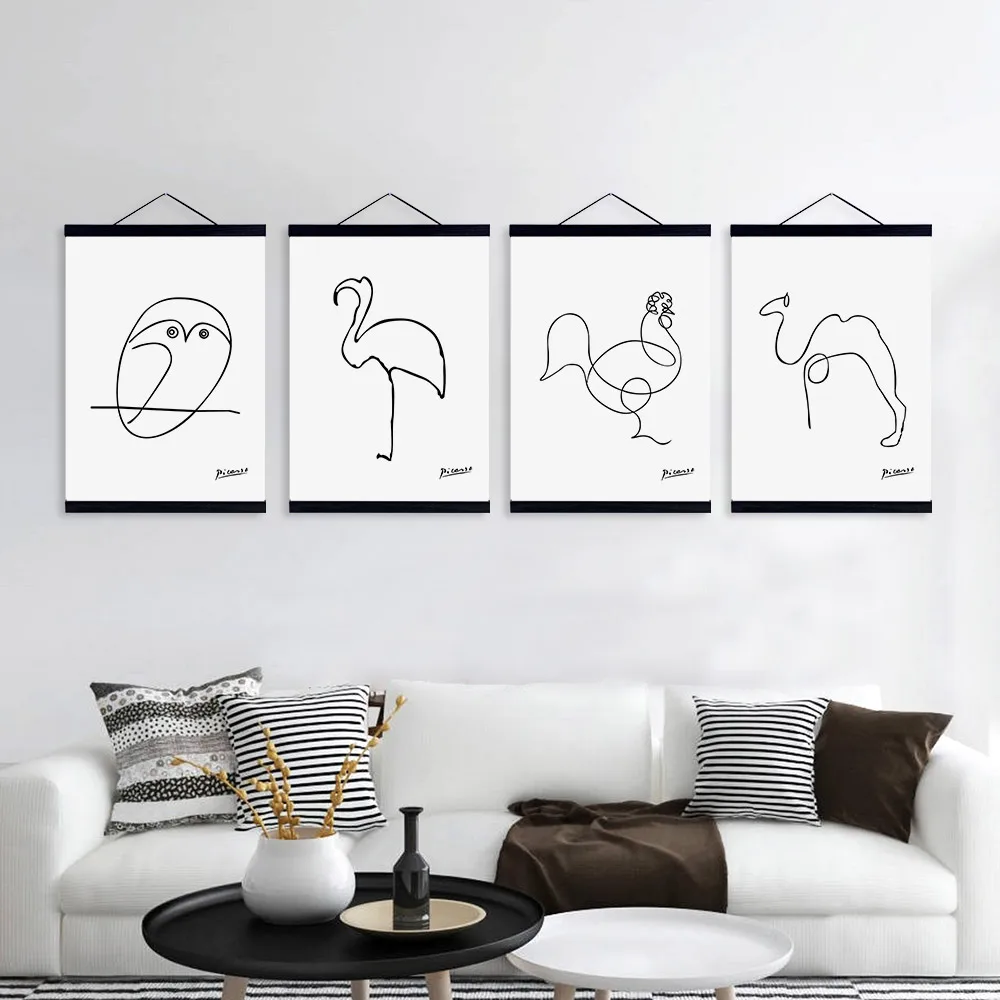 Пикассо минималистский проведенными линиями Животные холст печати плакатов