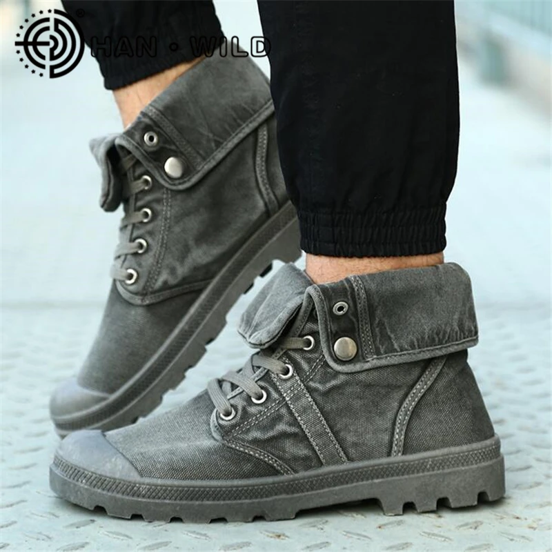 Men Washed Canvas Shoes Spring Autumn Top Quality Lace-up High Solid Colors Man Vulcanized | Обувь