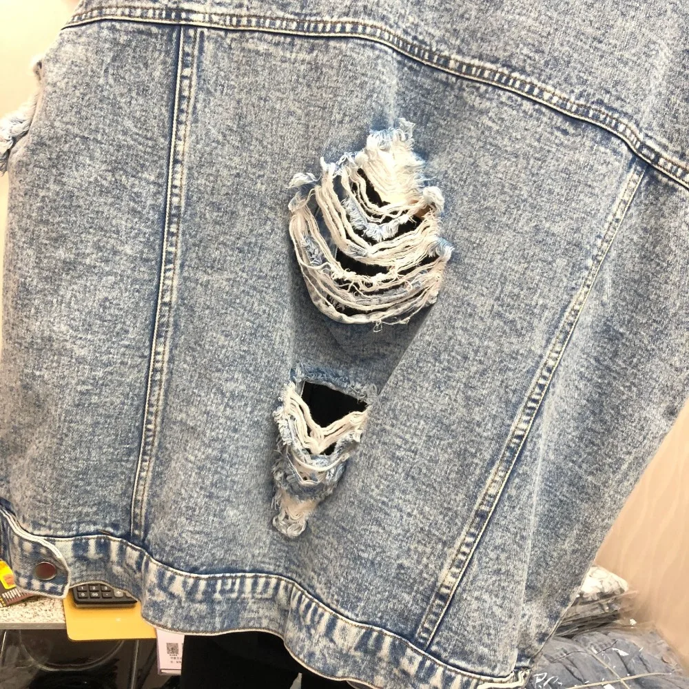 Thailand brand fashion women lace feather sequins beaded hole loose sleeveless denim vest female spring jeans jacket | Женская одежда