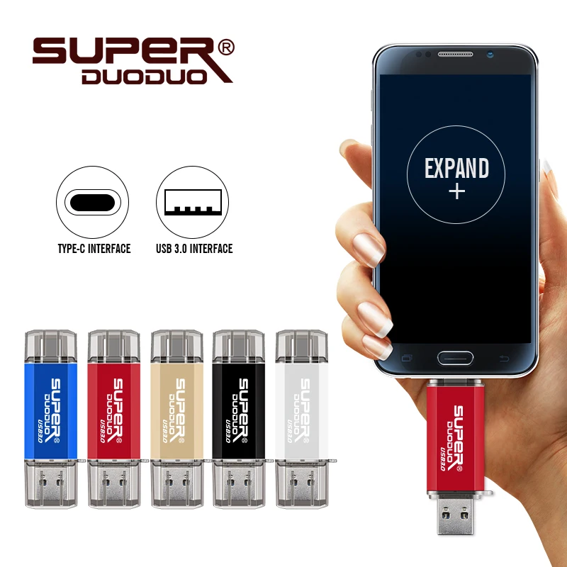2 в 1 OTG usb флэш-накопитель высокоскоростной флеш-накопитель 128 Гб 64 ГБ 32 ГБ 16 ГБ 8 ГБ usb 3,0 Флешка для type-c/Android/PC