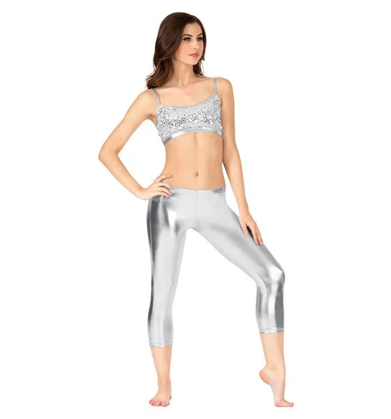 

ICOSTUMES Women Spandex Shiny Metallic Gold Dance Capris Leggings Mid Waist Stretch Skinny Pants Shiny Metallic Strechy Meggings