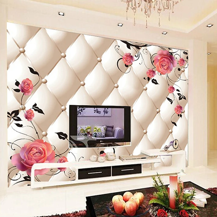 3D настенная роспись обои розы цветы мягкий мешок Фреска для телевизора фон