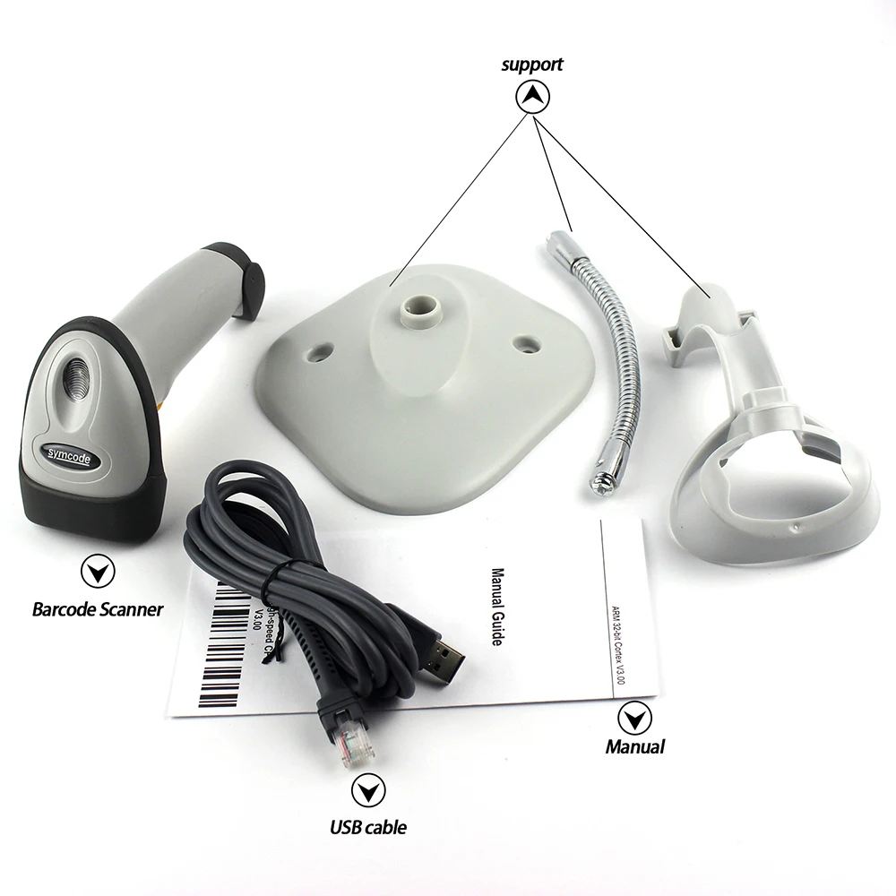 USB Автоматический сканер штрих кода Symcode 1D лазерный проводной беспроводной