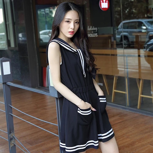 blue dress 2 предмета, Высококачественная школьная форма для японской средней школы для девочек, японские корейские Топы+ юбка+ галстук, школьная одежда, униформа, черно-белый костюм Юнга, C30153AD - Цвет: blue dress
