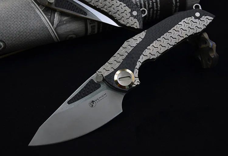 Grey and stonewashed Новые доспехи VENOM ножи M390 сталь+ CF складной нож охотничий карманный нож для выживания титановая и углеродная ручка с torix - Цвет: Grey and stonewashed
