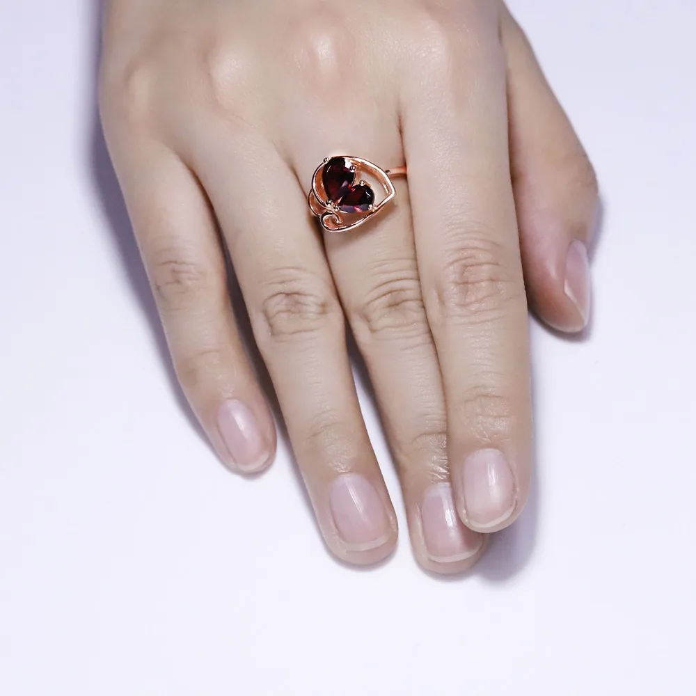 GEM'S BALLET 2.21Ct натуральный красный гранат 925 пробы серебро Розовая позолота драгоценный камень сердце кольца для женщин Свадебные ювелирные изделия