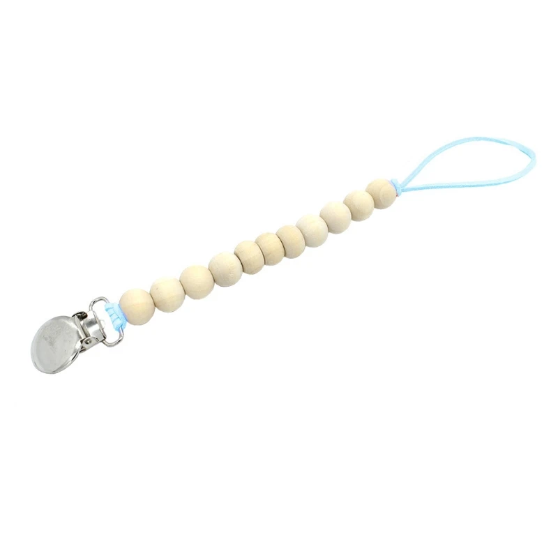 Baby Wood Beaded Pacifier Clip Dummy Chain Nipple Holder Infant Soother Teether - Цвет: Небесно-голубой