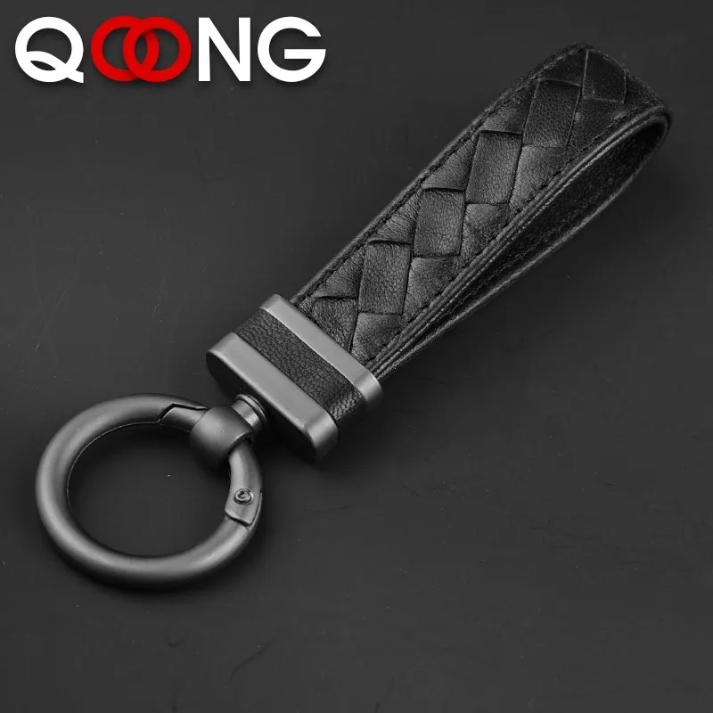 QOONG Плетеный брелок ручной работы из натуральной кожи металлические брелки для