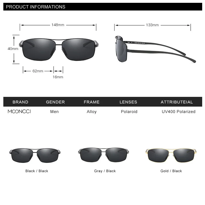 Мужские солнцезащитные очки в стиле ретро MOONCCI поляризационные алюминиевые