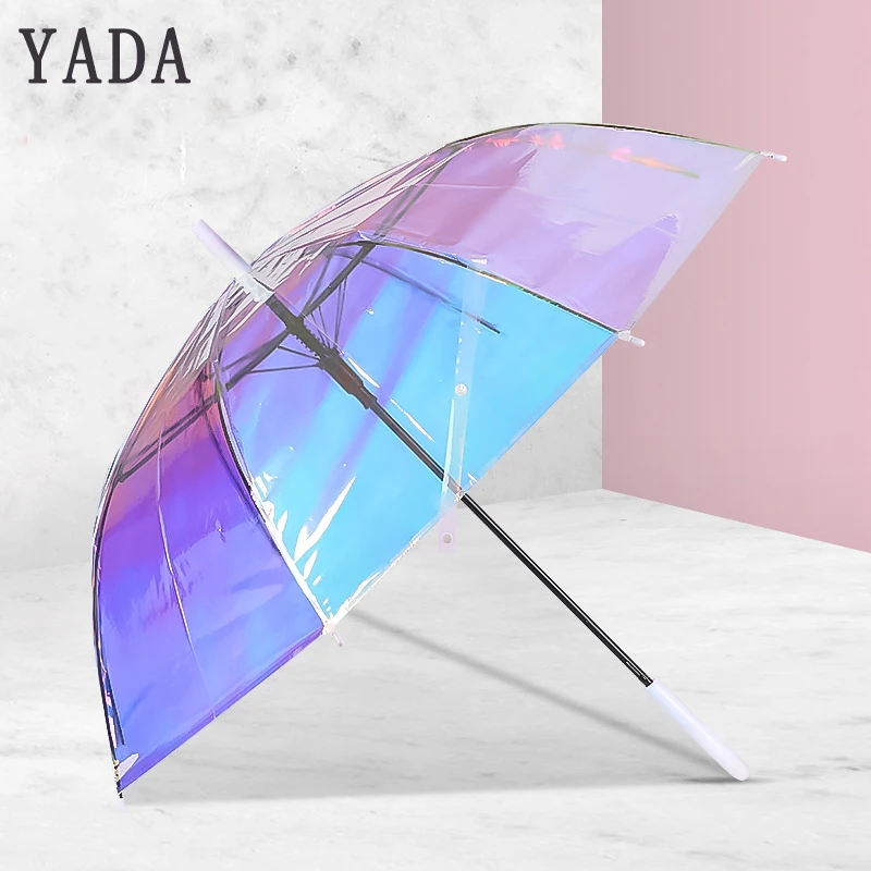 

Автоматический зонт YADA YS715, прозрачный зонт из ПВХ для креативного лазерного изогнутого радужные зонтики, с изогнутой ручкой, зонтик «сдела...