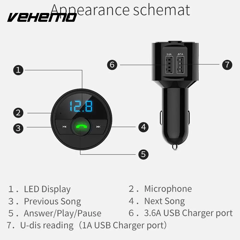 Bluetooth Receiver FM Transmitter Car Handsfree Adapter Smart Charger Universal Wireless Radio | Автомобили и мотоциклы