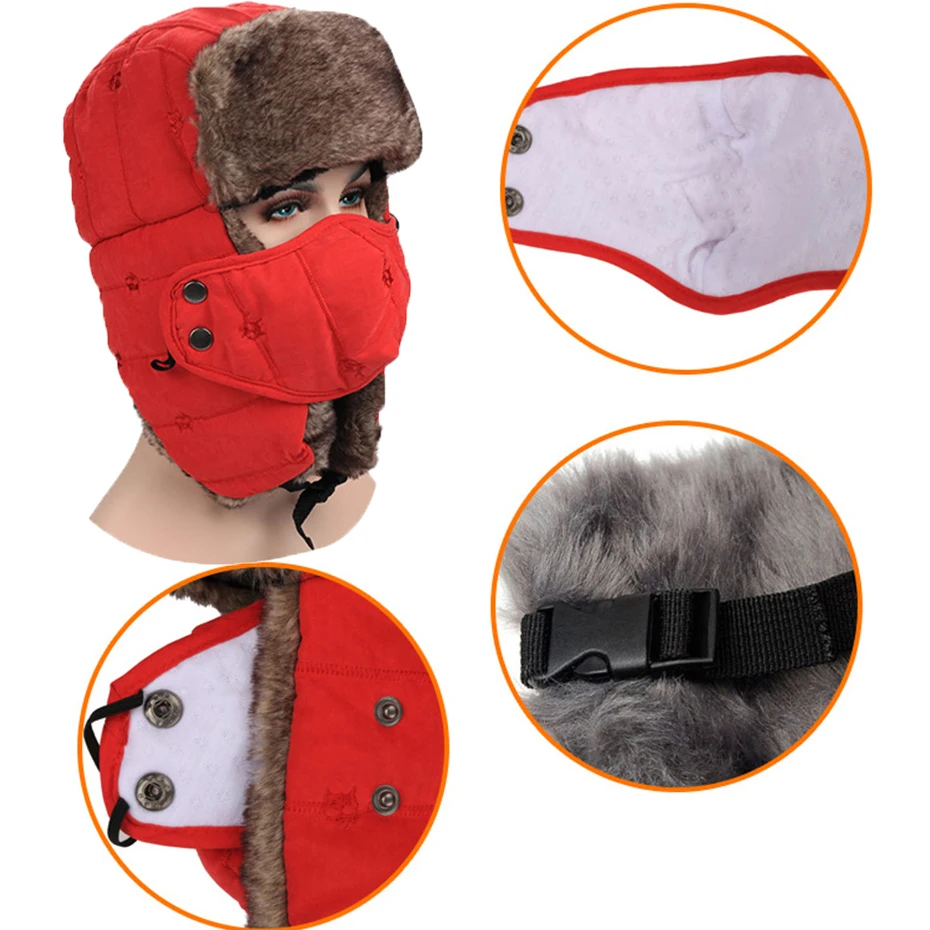 Adult Winter Warm Bomber Hats Thicken Thermal Windproof Winterproof Outdoor Hunting Snow Ski Hiking Caps Women Men |