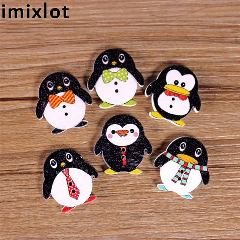 Imixlot Смешанные 10/20/50 шт милое животное Пингвин Форма деревянные пуговицы для