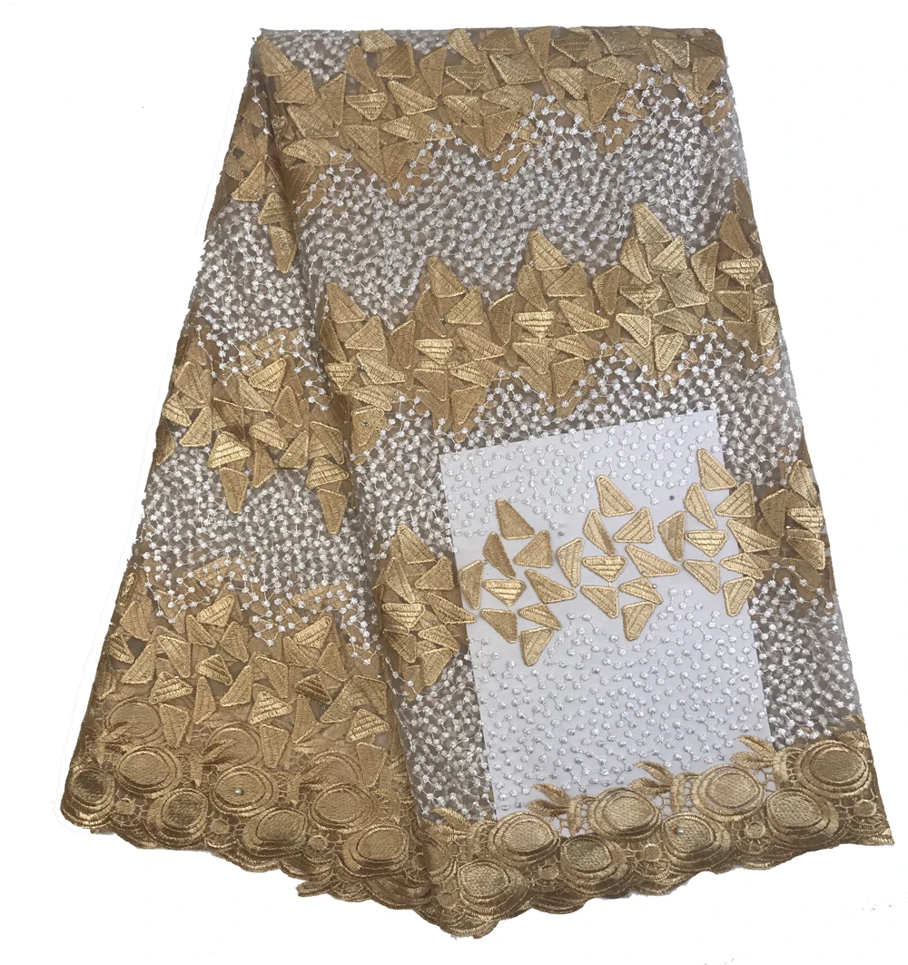 5yards gold african lace fabric 2018 high quality french mesh beaded stones nigerian swiss fabrics for dress | Дом и сад