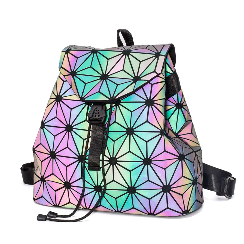 

2022 Women Backpack Feminine Geometric Plaid Female School Bags For Teenagers Bagpack Drawstring Bag Holographic Black Backpack
