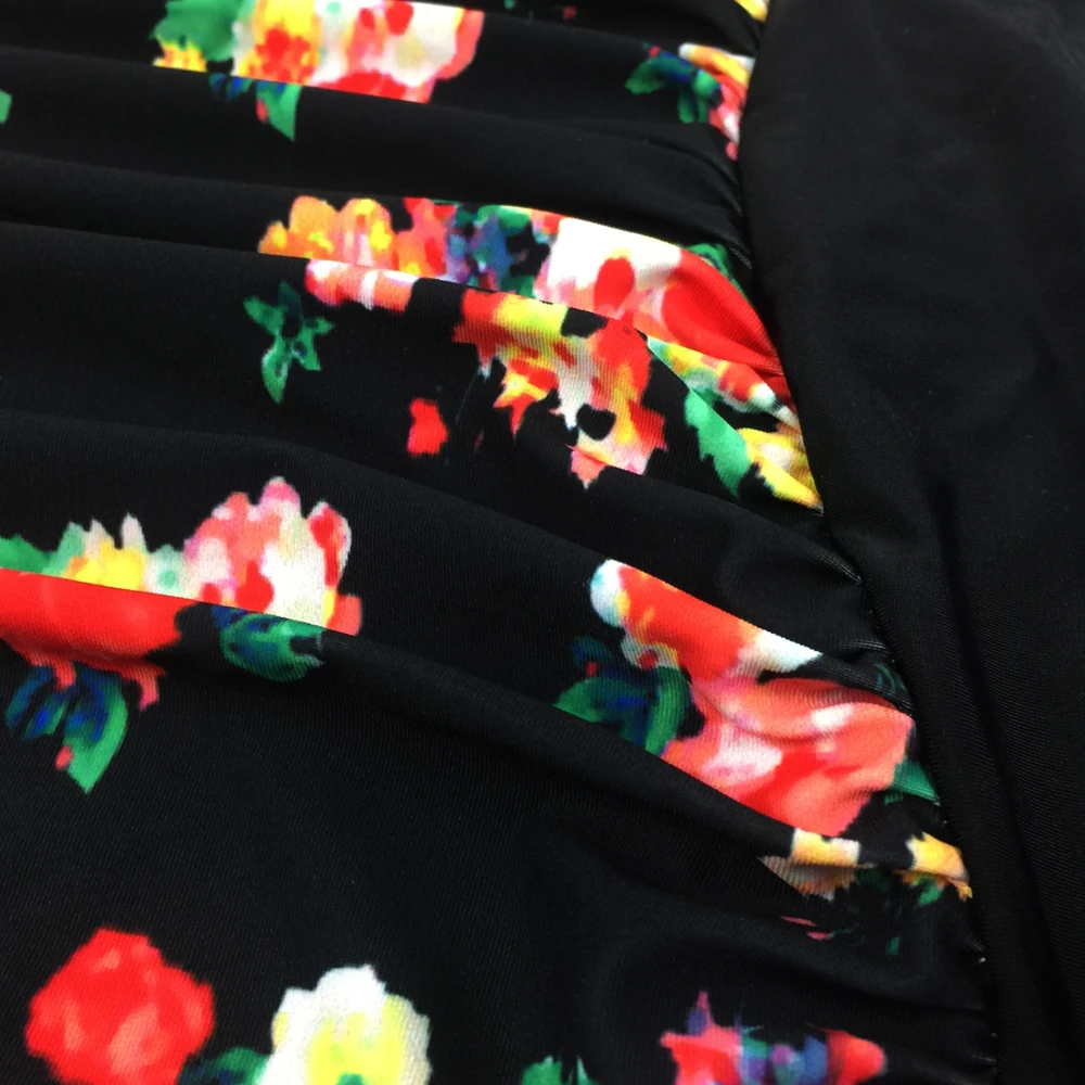 Черный цветочный принт сексуальный двухсекционный костюм размера плюс