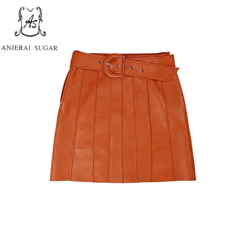 Юбка женская трапециевидная из натуральной овечьей кожи с высокой талией и