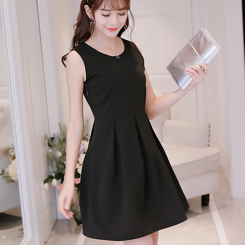Новое весеннее и летнее 2018 корейское женское тонкое однотонное платье без