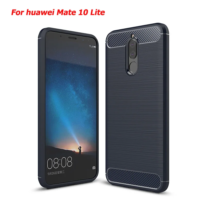 Углеродного волокна матовый Силиконовый чехол на Huawei Mate 10 Lite случае Дело сумка