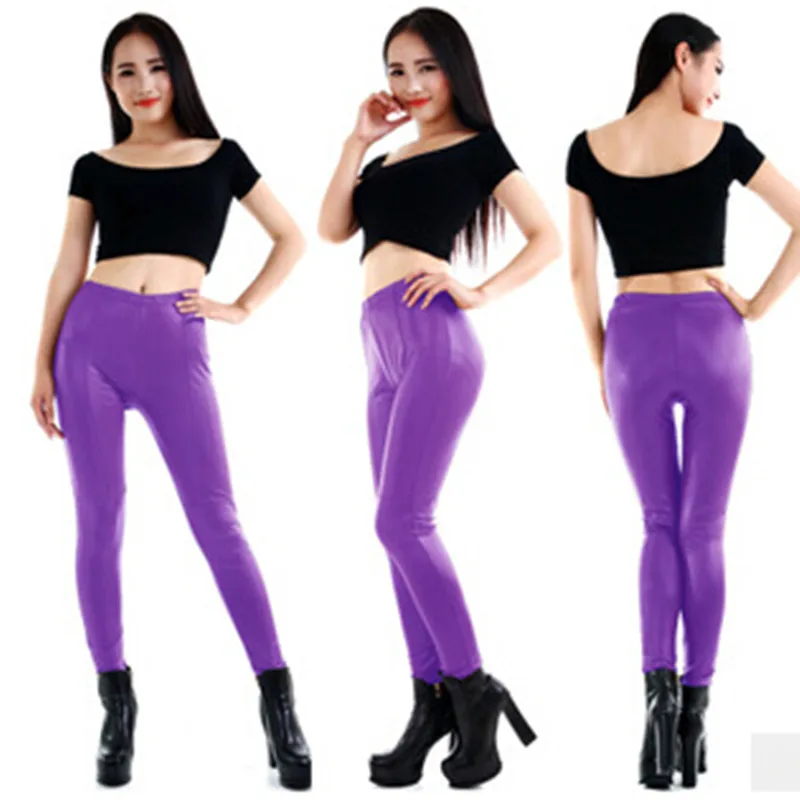 Новинка 2016 кожаные штаны женские леггинсы однотонные облегающие без ног