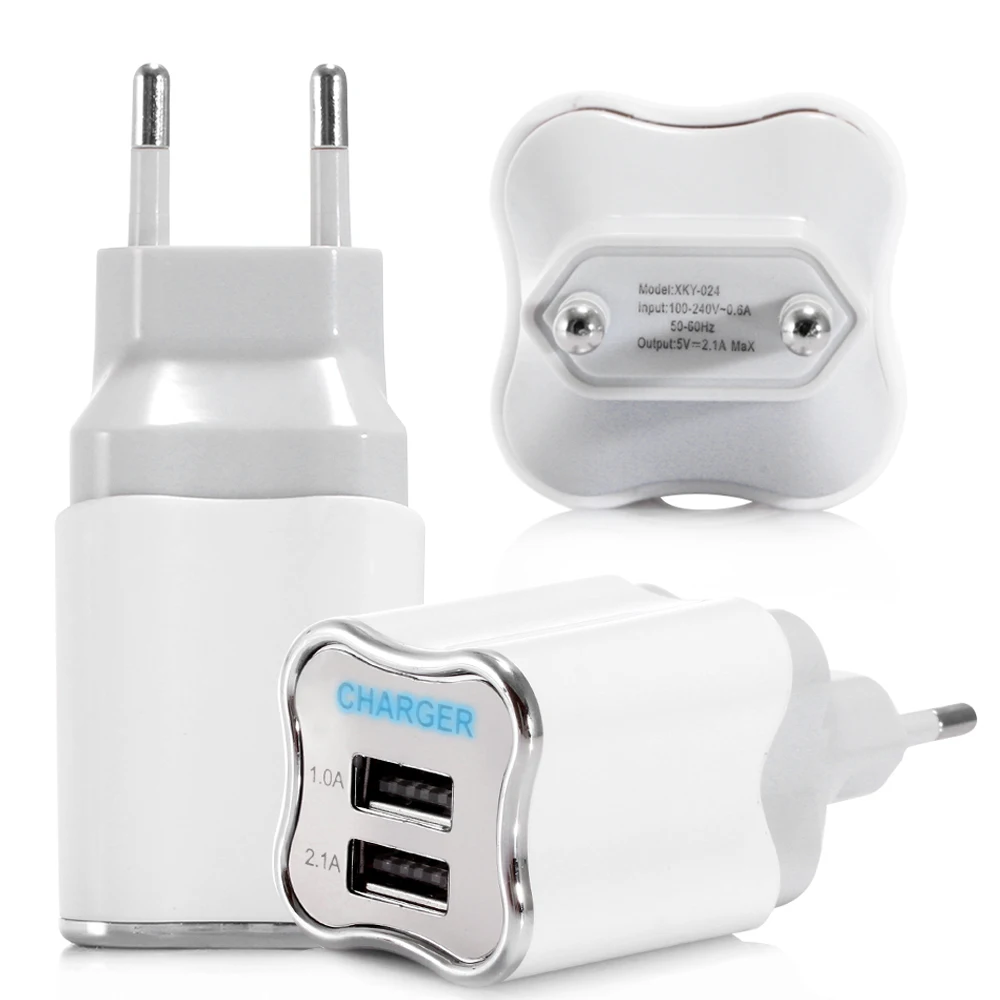 Сетевое зарядное устройство с двумя USB портами 2 А евровилка/США|Зарядные