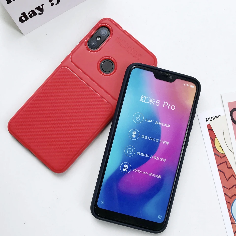 Armor Carbon Fiber Matte Silicone Phone Case For XiaoMi A2 A1 5X 6X Y2 RedMi 6 Pro S2 5A 5 Plus Note 4X Cover TPU Cases Fundas |