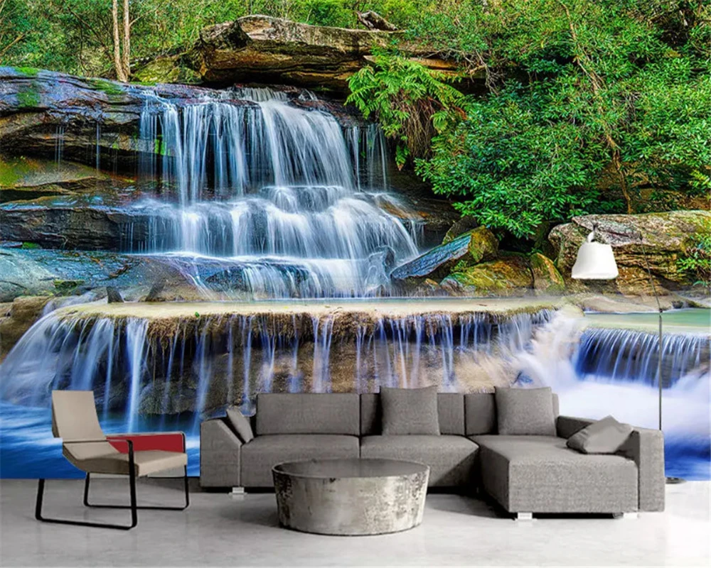 Пользовательские 3d обои современный минималистский зеленый лес водопад пейзаж