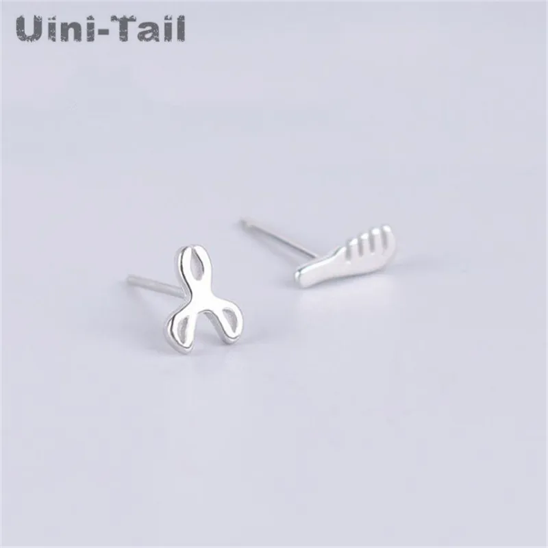 

Uini-Tail hot new Korean 925 sterling silver asymmetric earrings fashion trend cute small scissors comb earrings women allergy