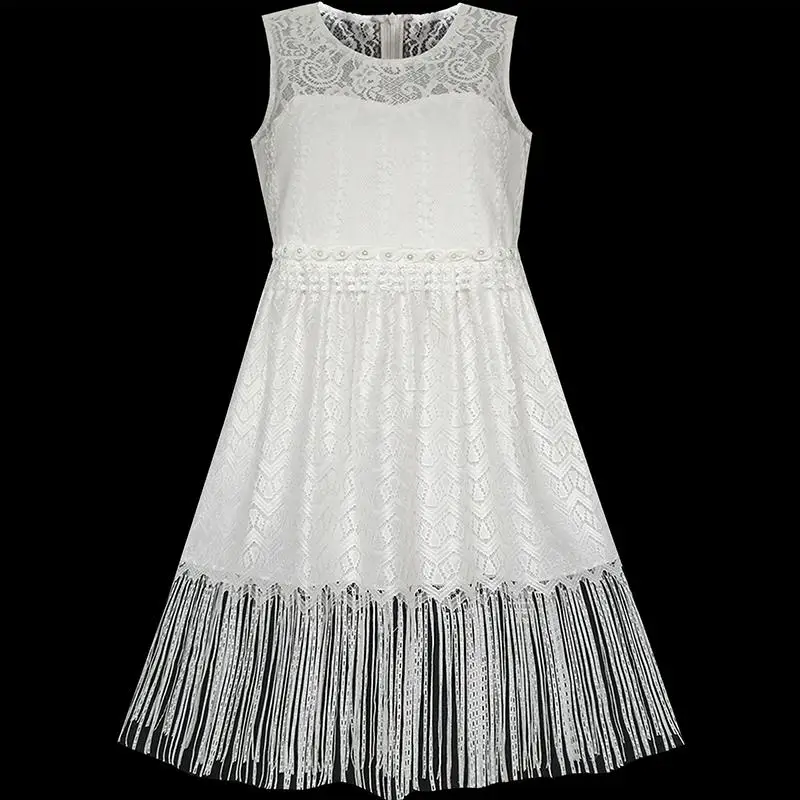 Sunny Fashion платья для девочек Белый Кружево кисточка Кромка Принцесса Вечеринка 2020
