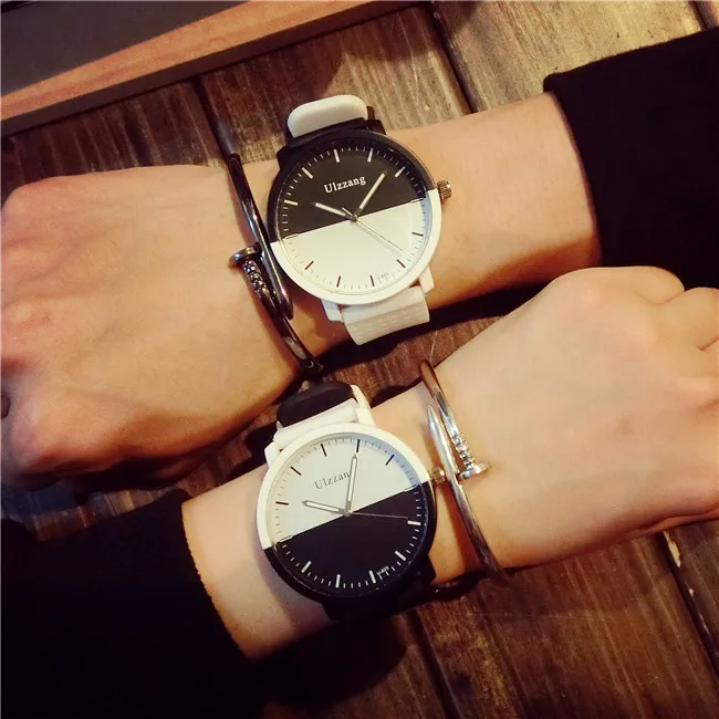 2017 г. Мужские часы Классические черные и белые модели кварцевые наручные для