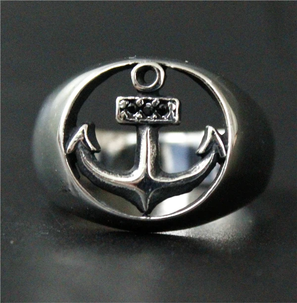2017 New Style Anchor Ring With Black Crystal Stones 316L Stainless Steel Men Boys Hot Selling Cool Hollow | Украшения и