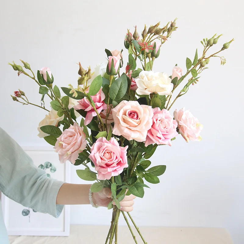 

Flone Artificial Silk 3 Head Rose Fake Plant Wedding Bride Flowers Home Party Decoration Supplies Flowers Arrangement