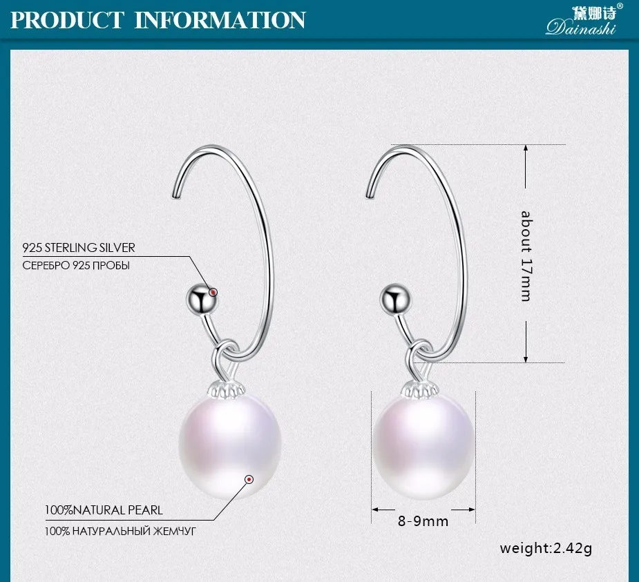 Dainashi new arrival 925 silver freshwater natural real pearls ear rings fine jewelry for women gifts