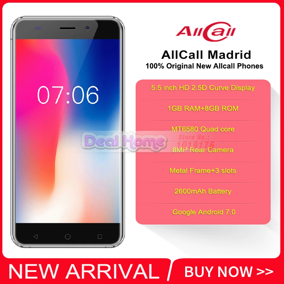 В наличии! Оригинальный AllCall Мадрид 5 дюйма HD Dual SIM Android 7 0 mt6580 четыре ядра 1 ГБ