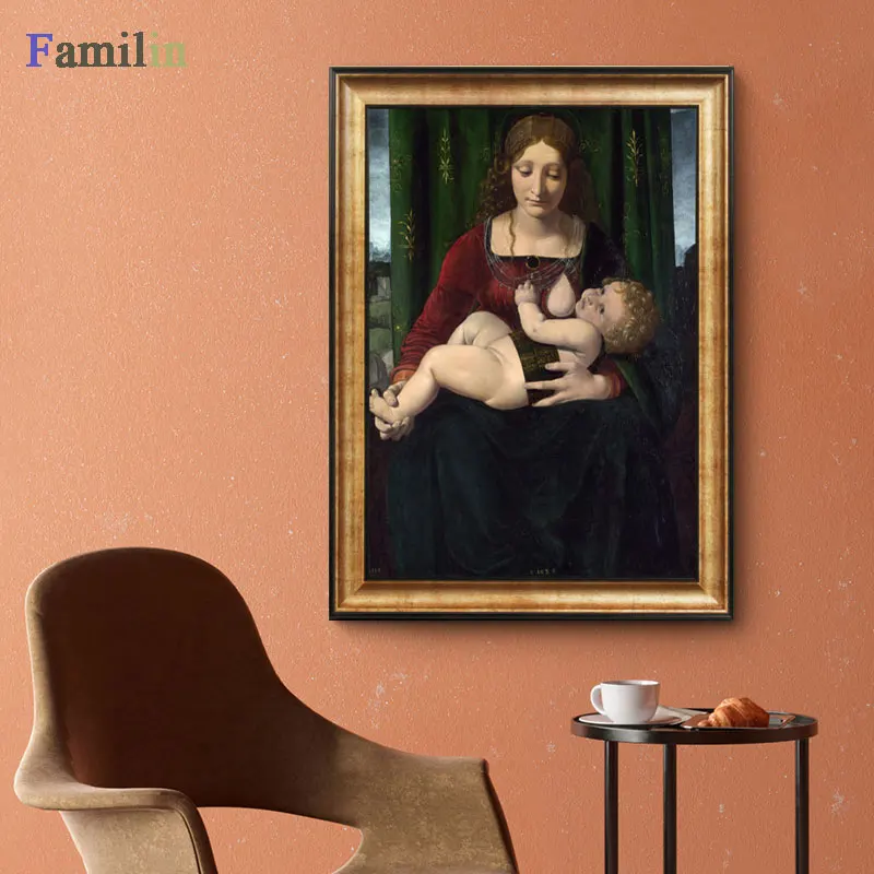 Небесно-голубой Leonardo Da Vinci-леди с Ermine холст печать постер, классические картины, плакаты на стену для гостиной домашний декор - Цвет: Небесно-голубой