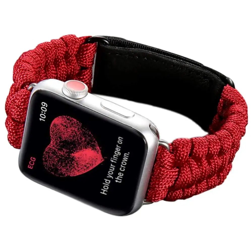 Красный Apple Watch Band, нейлоновые части, парашютный шнур, для спорта на открытом воздухе, кемпинга, активного отдыха, для женщин и мужчин, браслет, ремешок для iWatch Series 5 4 3 2 1 - Цвет ремешка: Красный