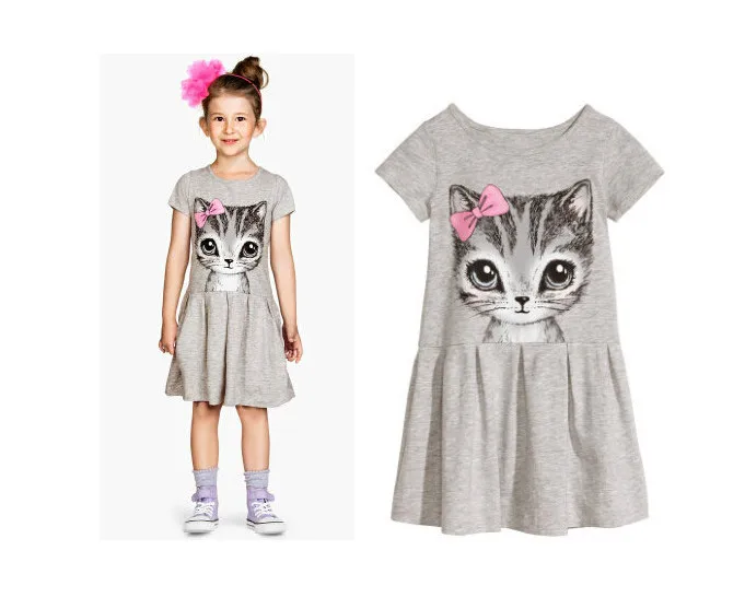 

FANAIDENG Hot Sale New 2017 summer girl dress cat print grey baby girl dress children clothing children dress 0-8years