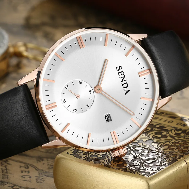 Бренд SENDA мужские часы кожа уникальные повседневные кварцевые водонепроницаемые